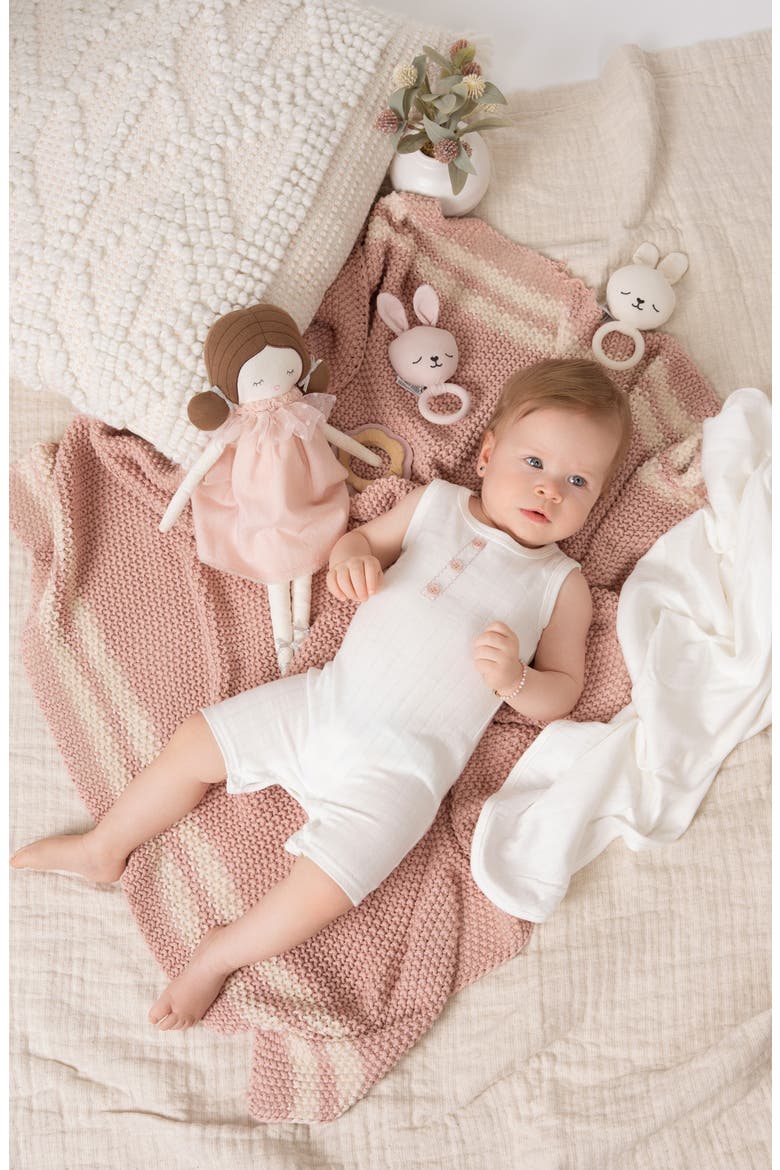 Kids' Textured Striped Cotton Blend Romper, Alternate, color, IVORY/ STONE
