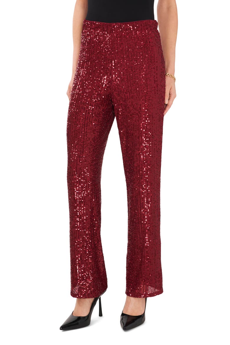 Sequin Flare Leg Pants, Main, color, DARK WINE