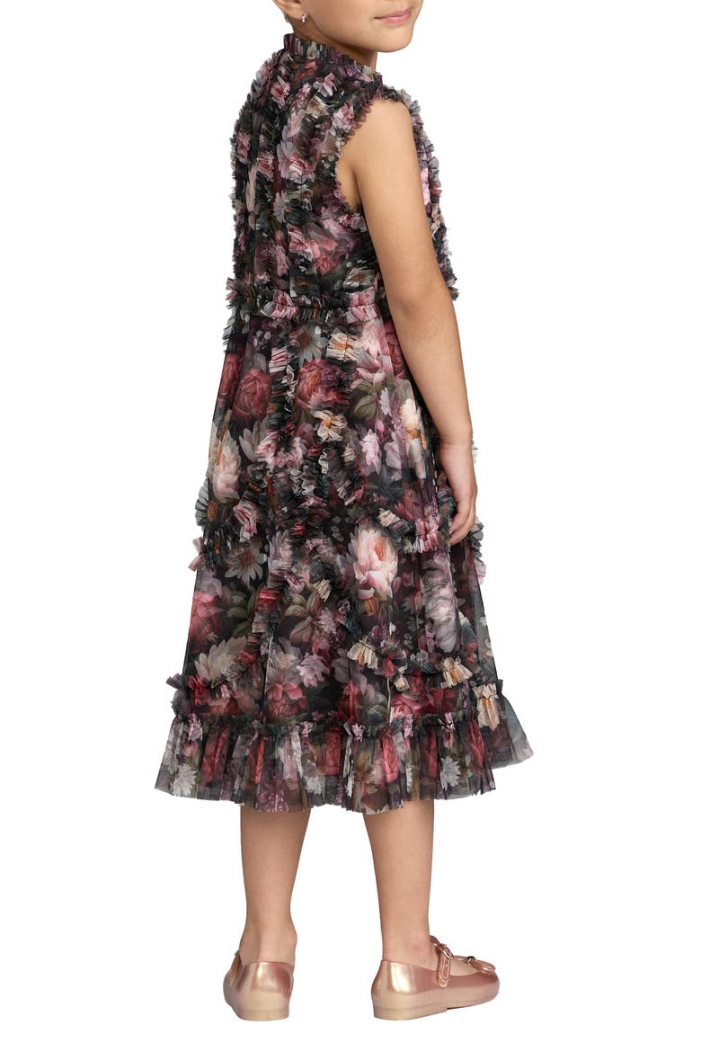 Girls Sleeveless Mesh Ruffle High Neck Dress, Alternate, color, Black Multi