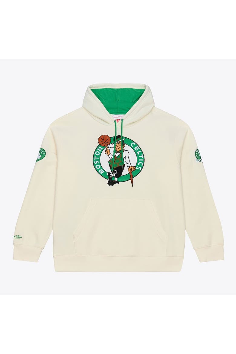 Men's Mitchell & Ness Cream Boston Celtics Hardwood Classics Chainstitch Premium Fleece Hoodie, Alternate, color, Cream