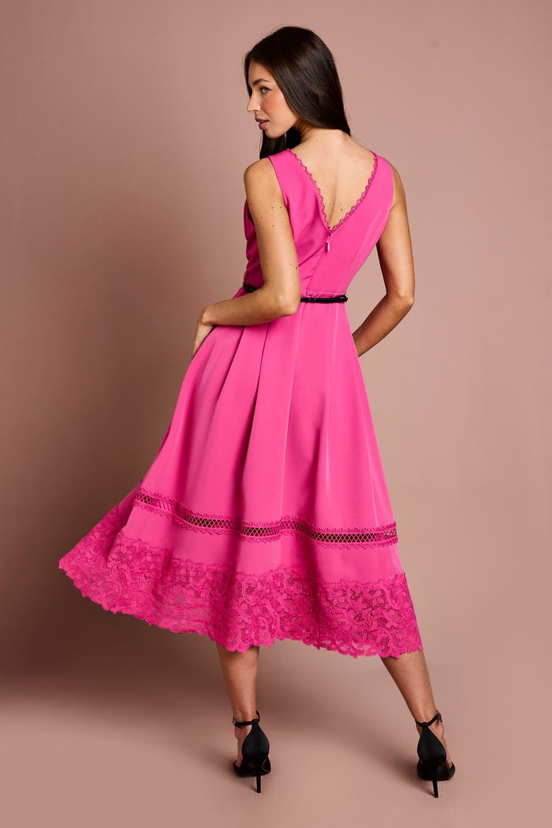 V-Neck Lace Midi Dress, Alternate, color, Pink