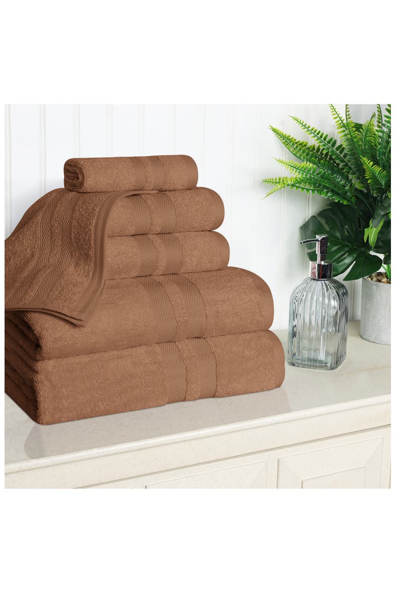 Solid Cotton 6-Piece Towel Set, Alternate, color, CHOCOLATE