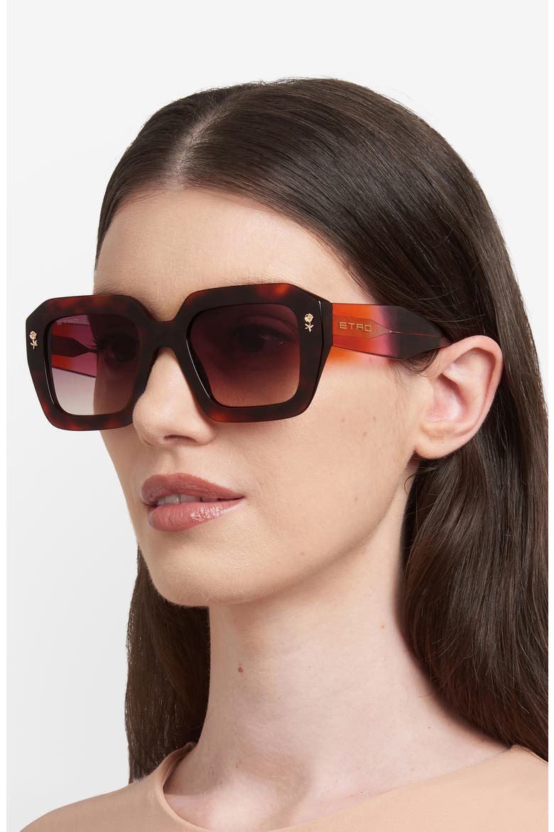 52mm Gradient Rectangular Sunglasses, Alternate, color, HAVANA RED