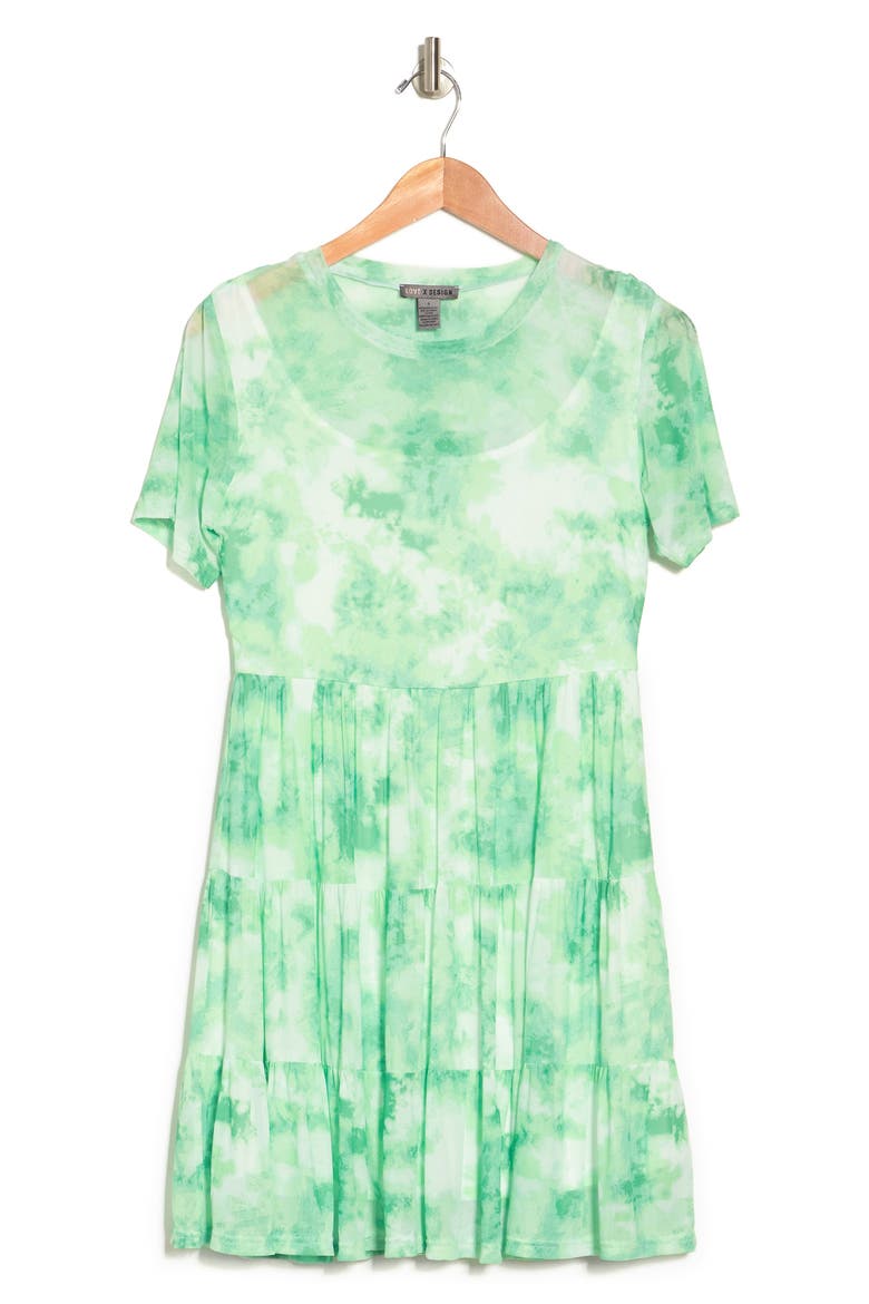 Cate Floral Print Tiered T-Shirt Dress, Alternate, color, SAGE TIE DYE