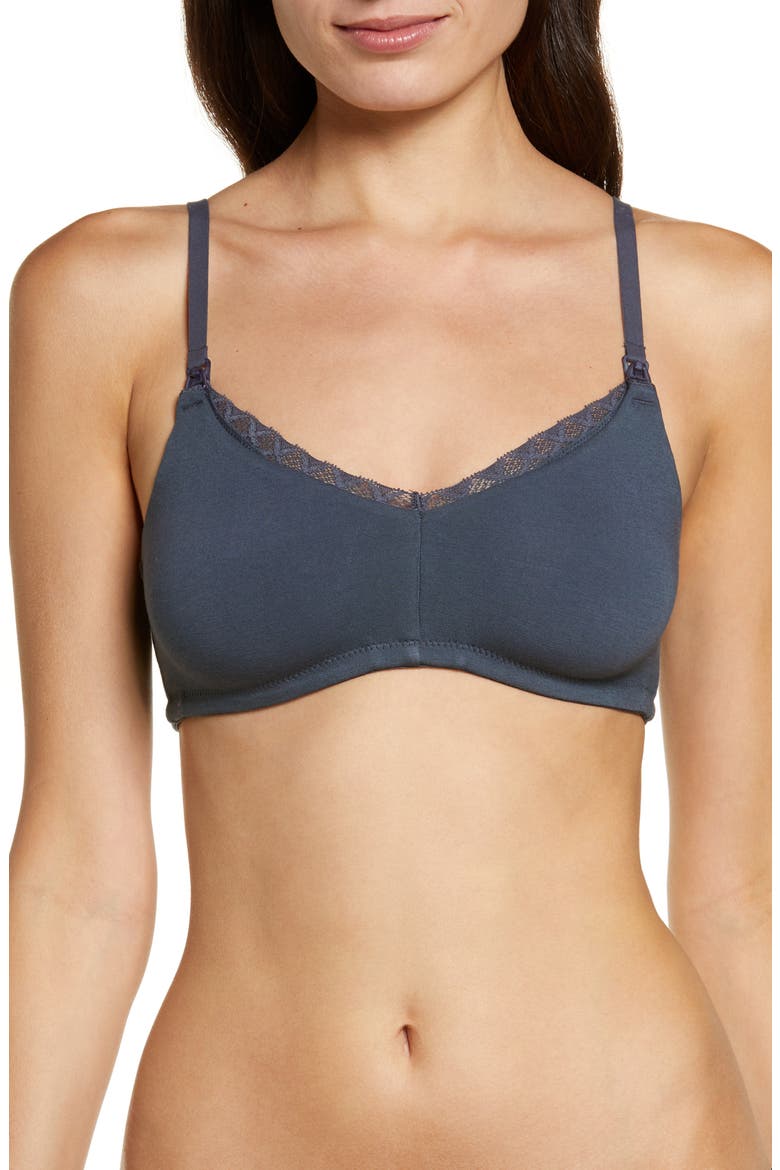 Bliss Wireless Pima Cotton Nursing Bra, Main, color, ASH NAVY