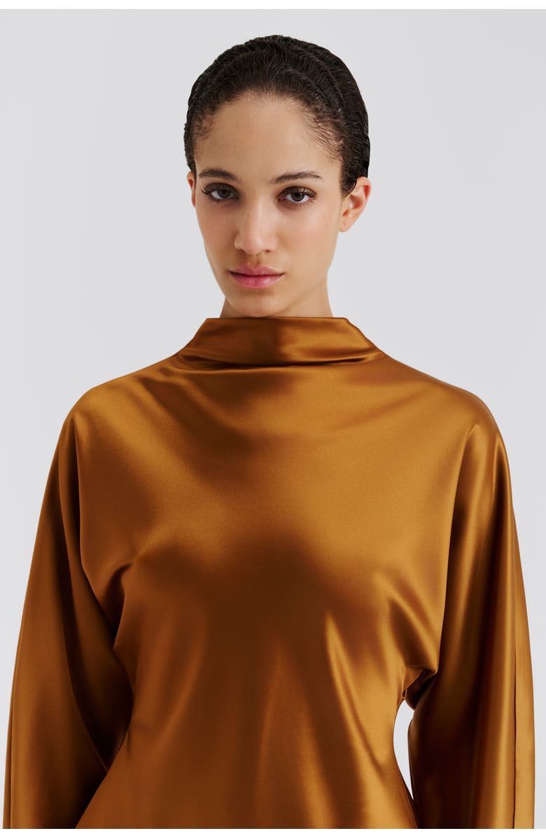 Malina Zora Barrel Sleeve Satin Blouse, Alternate, color, Amber