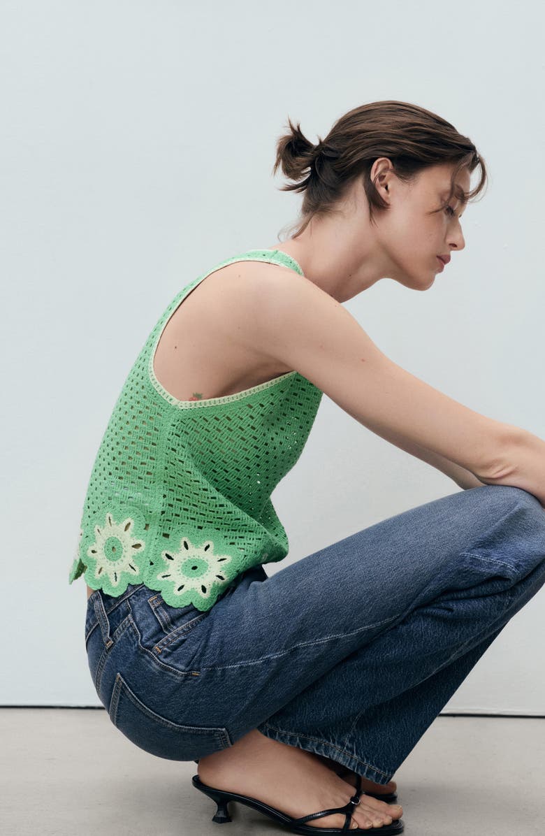 MANGO Floral Scallop Crochet Tank, Alternate, color, Pastel Green