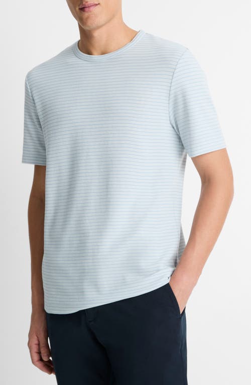Vince Stripe Pima Cotton Piqué T-shirt In Playa Blue/natural