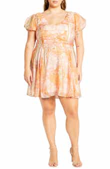 City Chic Marci Pleated Bodice Floral Print Tie Back Dress