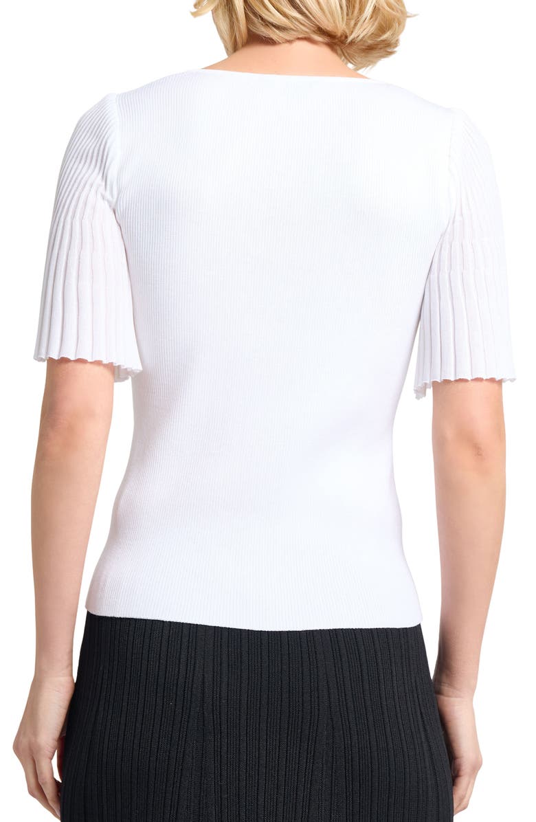 Misook Flutter Sleeve Rib Top, Alternate, color, White