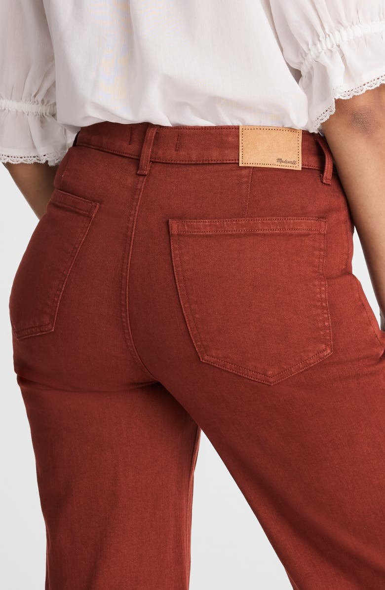 Madewell Garment Dye Patch Pocket Raw Hem Crop Flare Wide Leg Jeans, Alternate, color, Henna