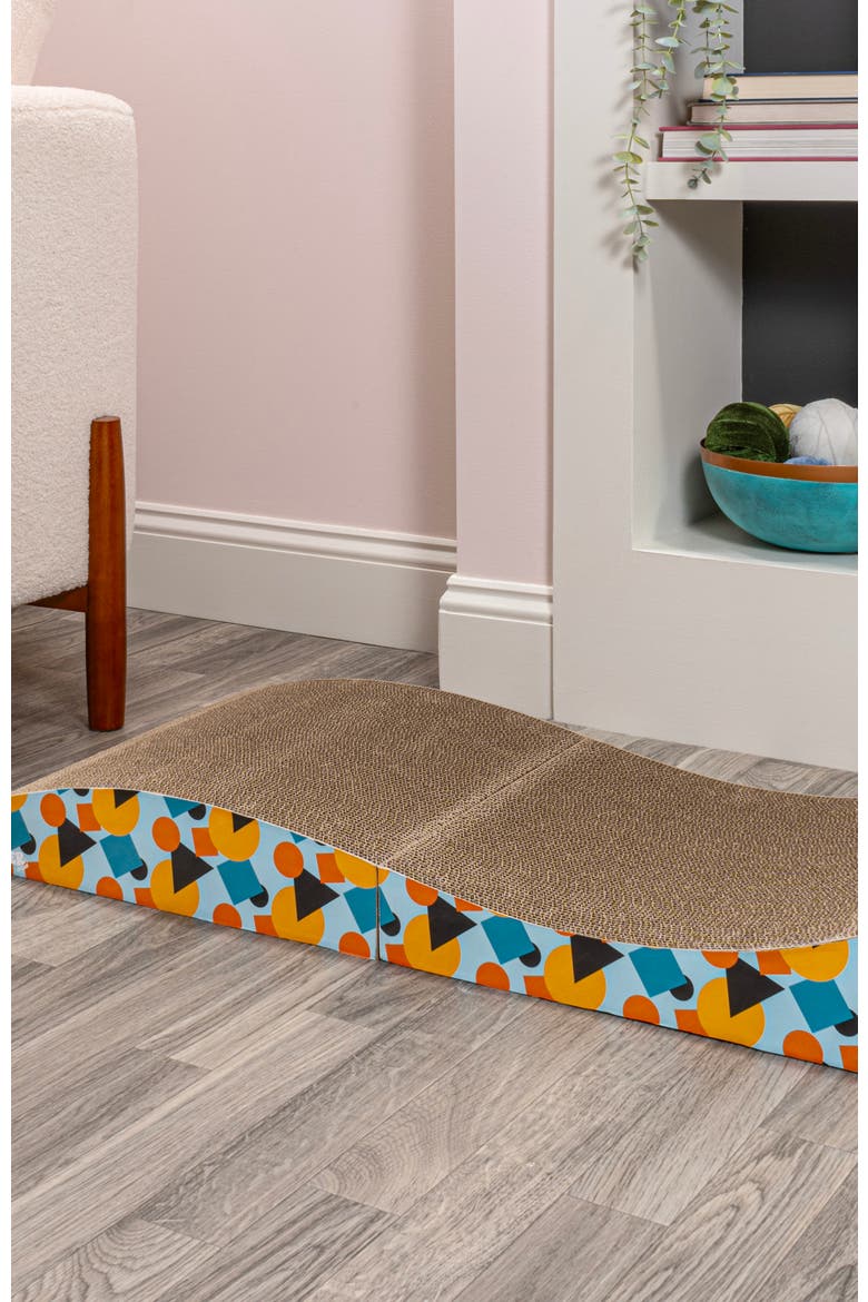 Eero Modern Cardboard Foldable Lounge Cat Scratcher with Catnip, Alternate, color, Blue/Orange