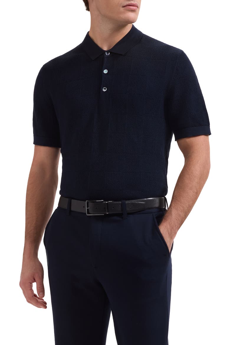 Checkerboard Stitch Polo Sweater, Main, color, NAVY