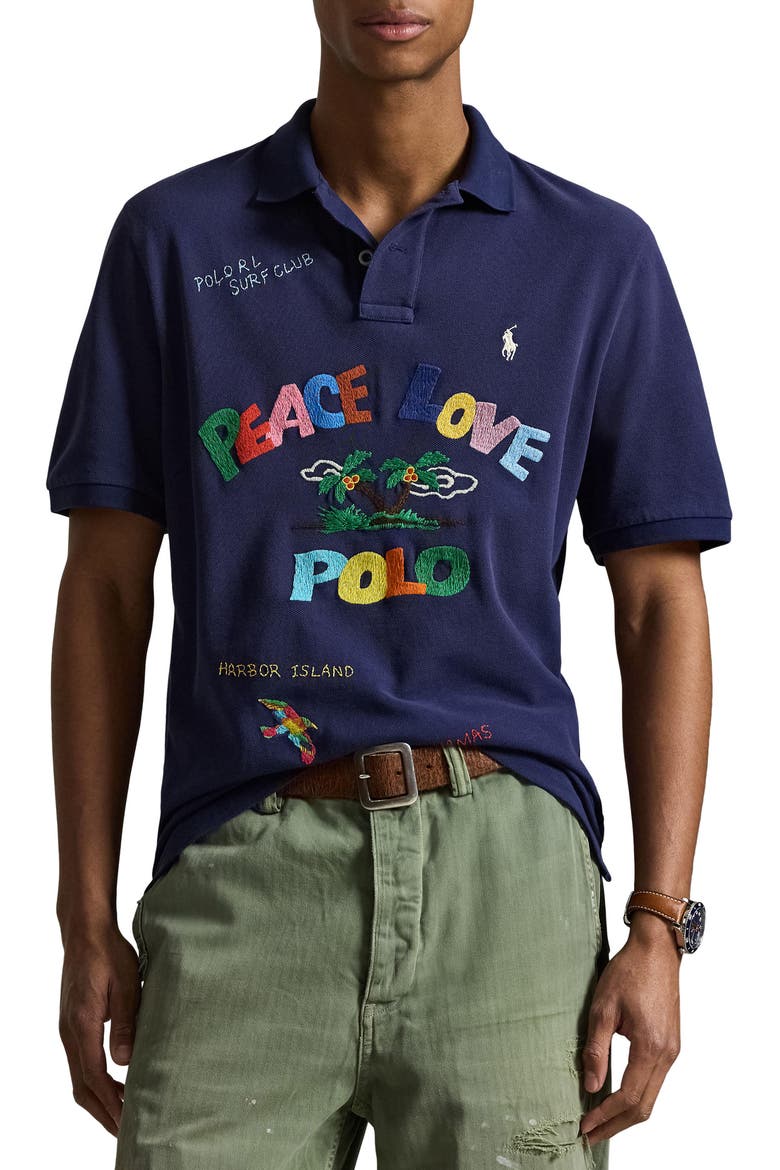Classic Fit Peace Love Embroidered Polo (Men) | Nordstrom