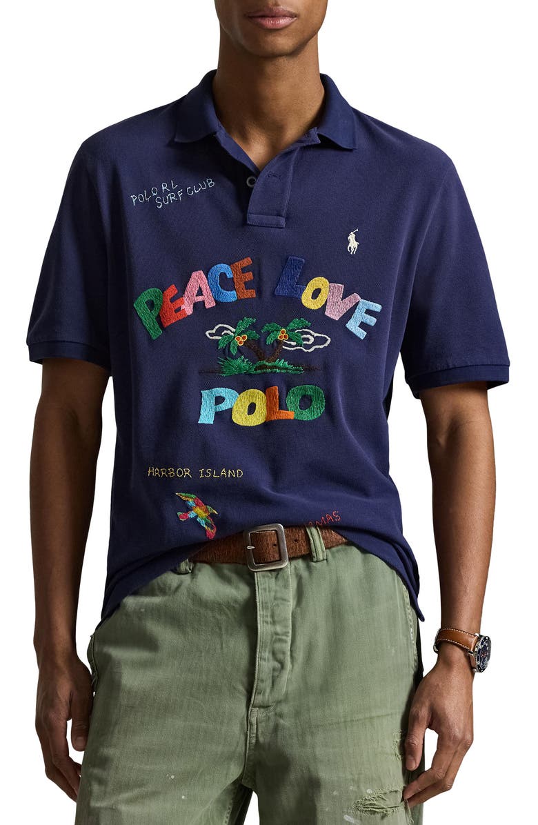 Polo Ralph Lauren Classic Fit Peace Love Embroidered Polo, Main, color, Dark Cobalt
