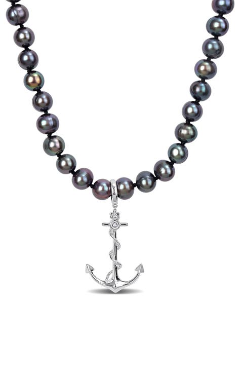 Men's Cultured Freshwater Pearl Anchor Pendant Necklace