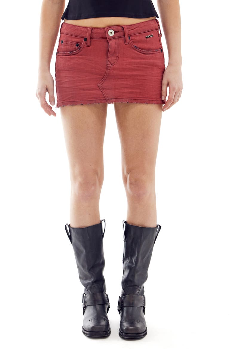 Low Rise Denim Ultra Miniskirt, Main, color, RED