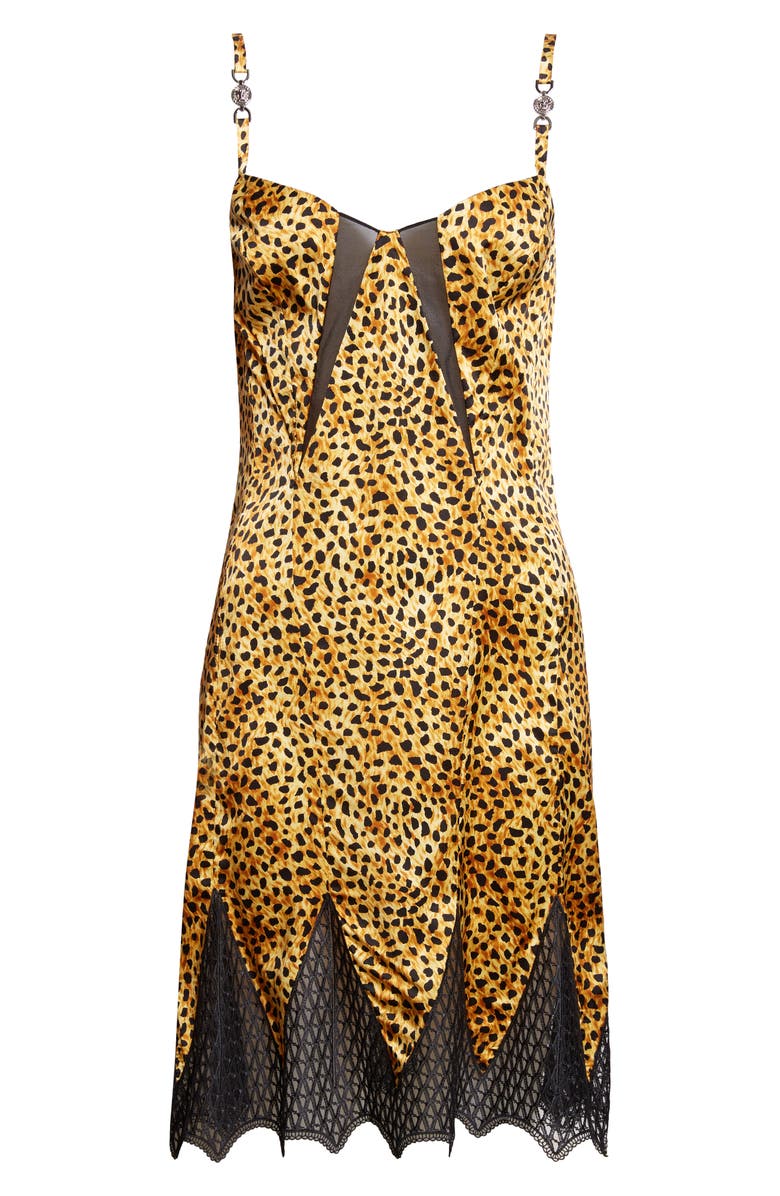 Versace Cheetah Print Silk Cocktail Dress, Alternate, color, Neutral