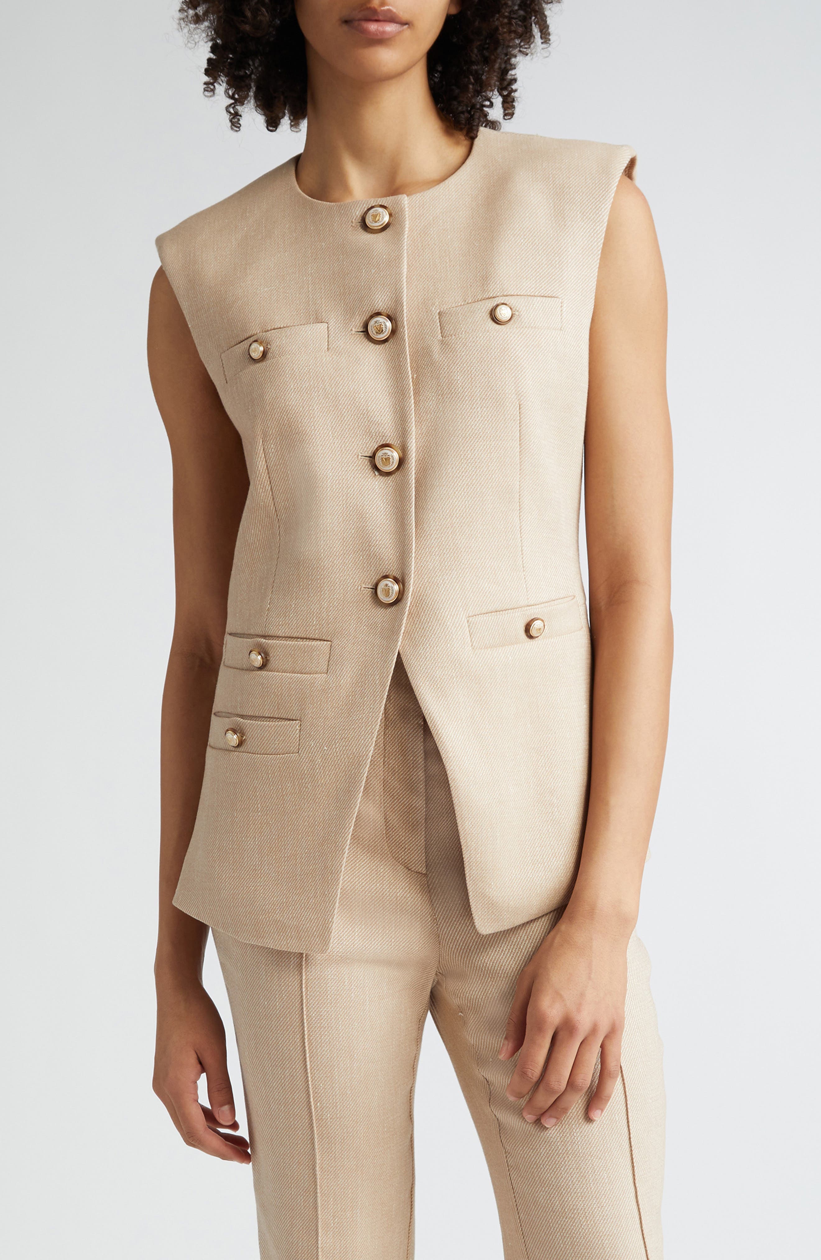 Veronica Beard Tamara Linen Blend Twill Vest