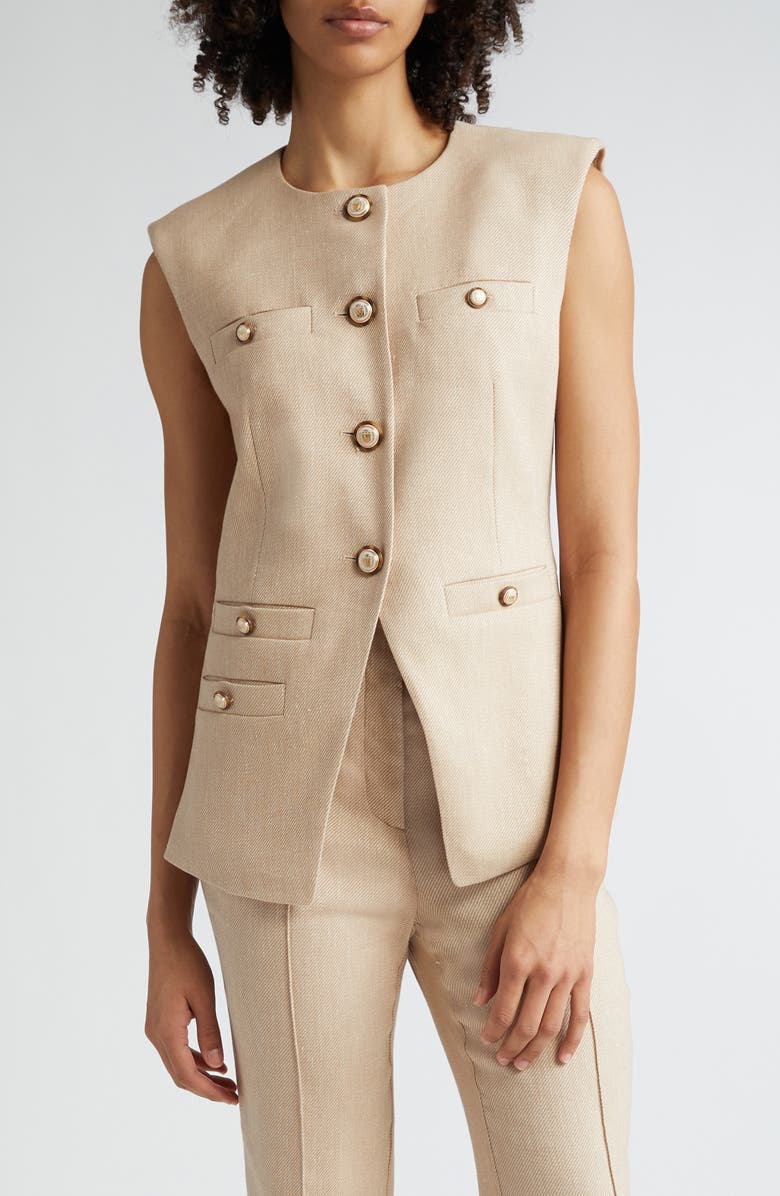 Veronica Beard Tamara Linen Blend Twill Vest, Main, color, Sandalwood Melange