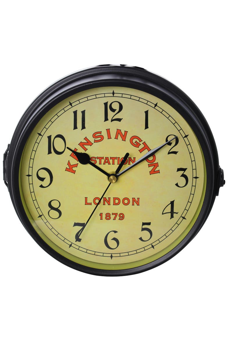 Double Sided Wall Clock Vintage Mount Station Clock, Alternate, color, Black