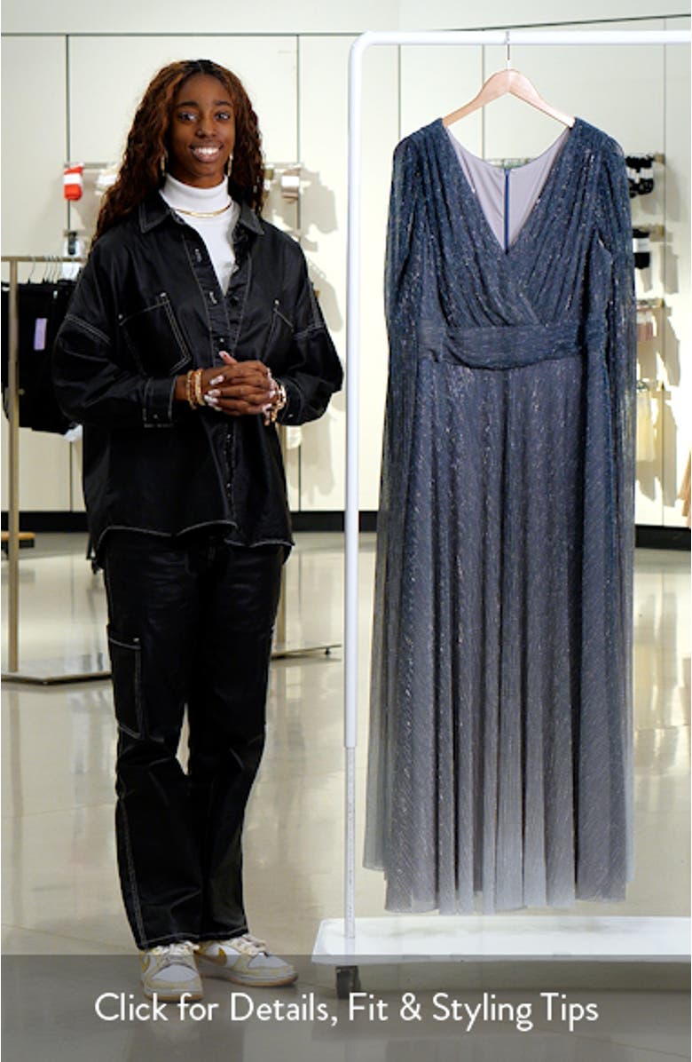 Metallic Cape Sleeve Gown, sales video thumbnail