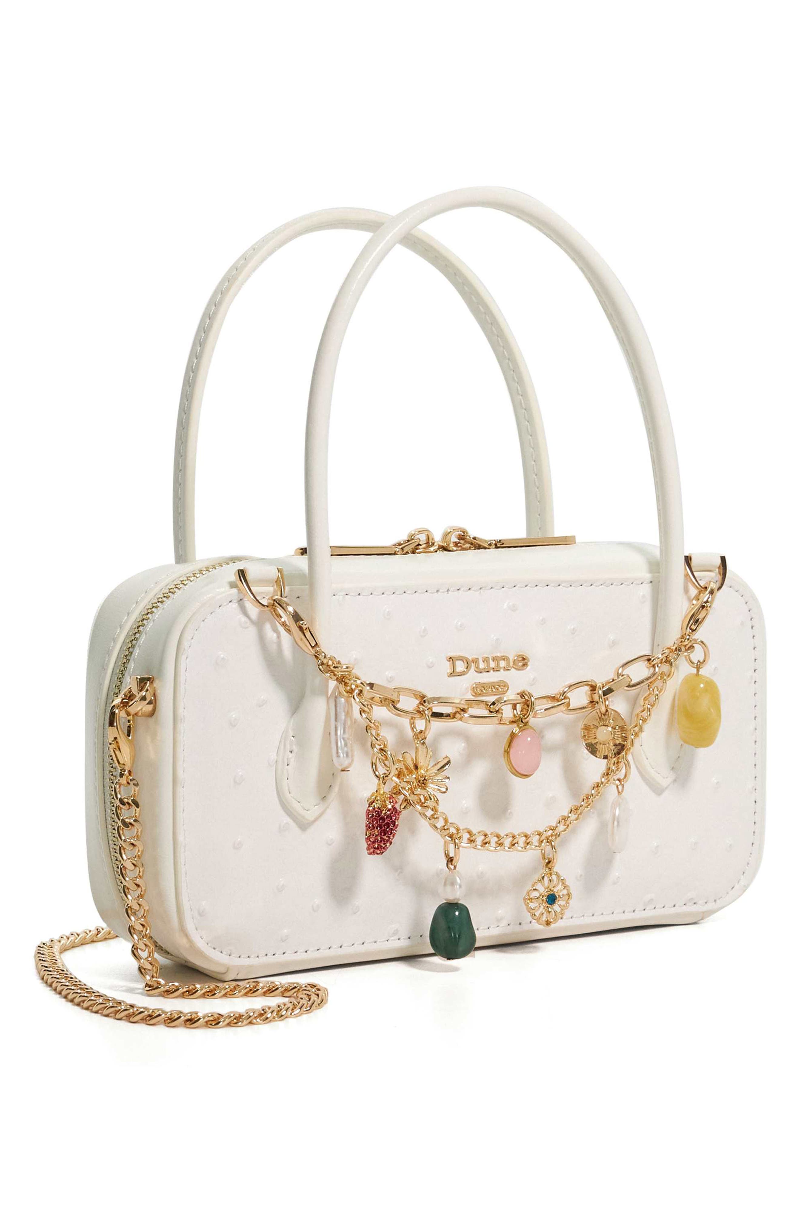 Dune London Song Leather To Handle Bag, Alternate, color, White