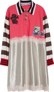 Chopova Lowena Long Sleeve Piqué & Satin Polo Dress