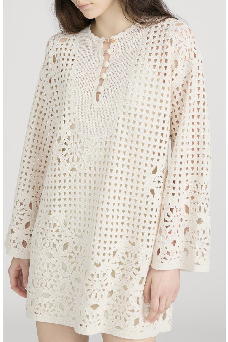 The Postcard Open Stitch Long Sleeve Cotton Minidress, Alternate, color, CREAM