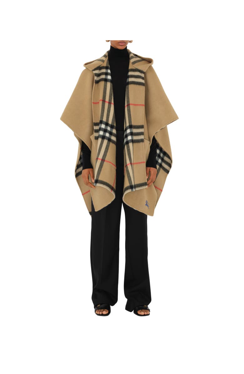 Burberry EKD Cashmere Hooded Cape, Alternate, color, Archive Beige