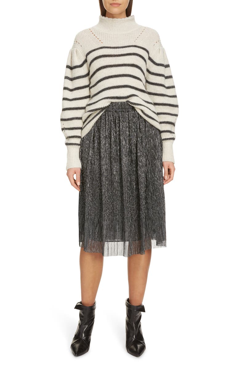 Isabel Marant Étoile Beatrice Pleated Lamé A-Line Skirt, Alternate, color, 