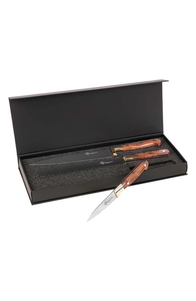 AU NAIN Prince Gastronome 3-Piece Kitchen Knife Set, Alternate, color, Wood And Gold Brass