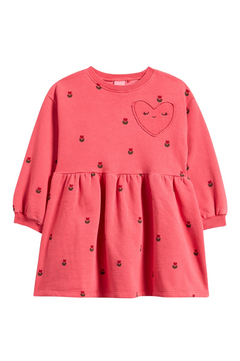 Kids' Heart Embossed Sweatshirt Dress, Main, color, RED
