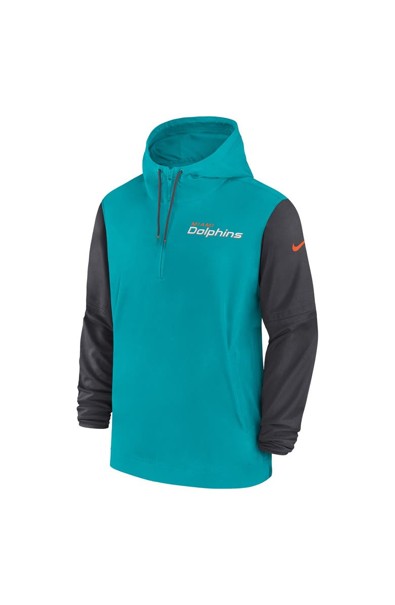 Nike Men's Nike Aqua/Anthracite Miami Dolphins 2024/25 Sideline Pre-Game Player 1/2-Zip Hoodie Jacket, Alternate, color, 