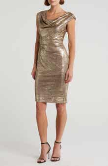 Drape Neck Side Pleat Sheath Dress