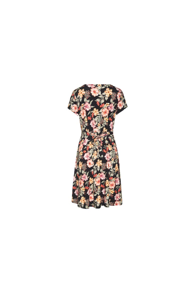 Floral Short Sleeve Dress, Alternate, color, Black Printed