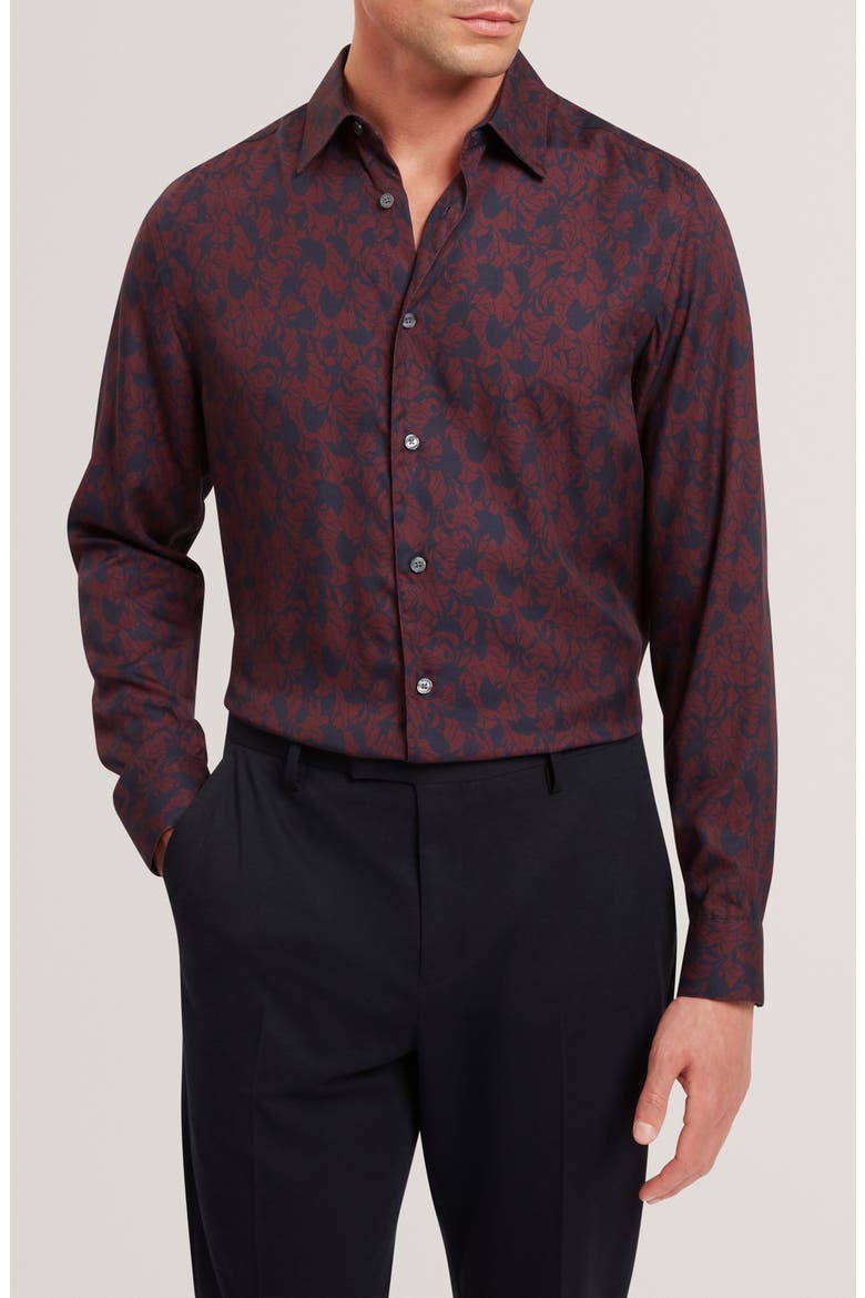 Akselle Print Cotton Button-Up Shirt, Main, color, MAROON