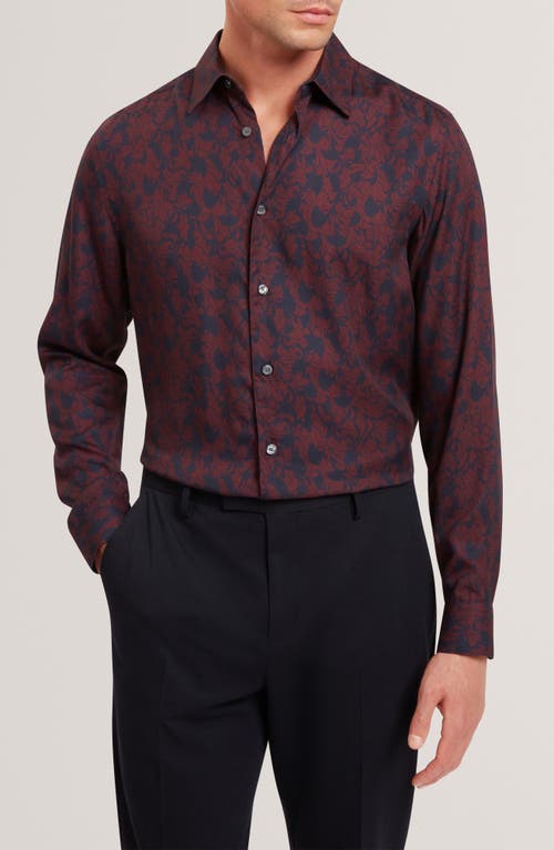 Ted Baker Akselle Print Cotton Button-up Shirt In Burgundy