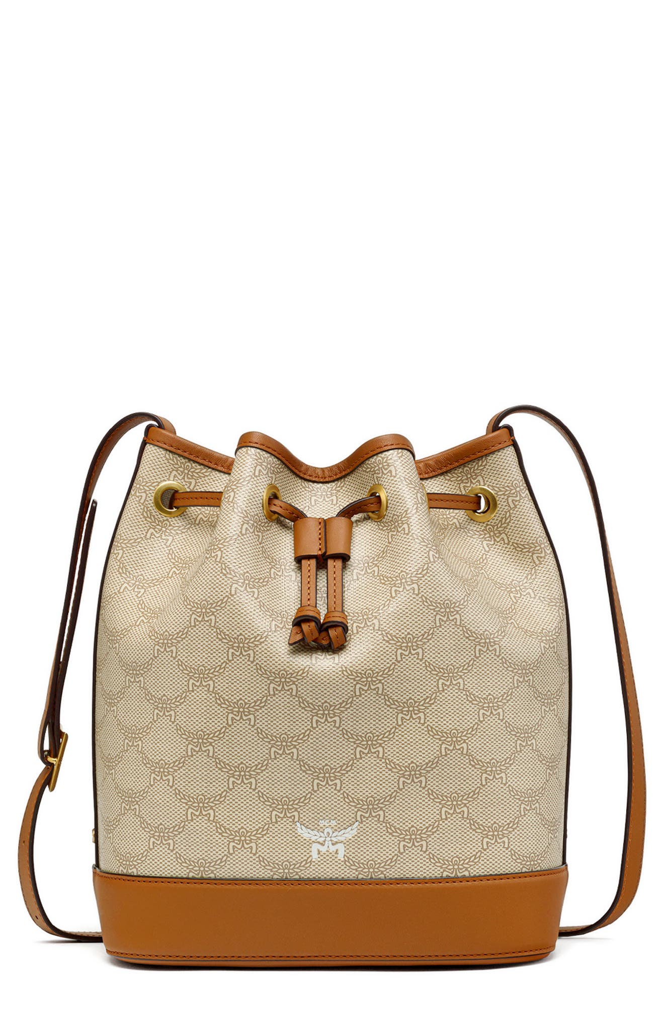 MCM Medium Himmel Coated Canvas Drawstring Bucket Bag, Main, color, 