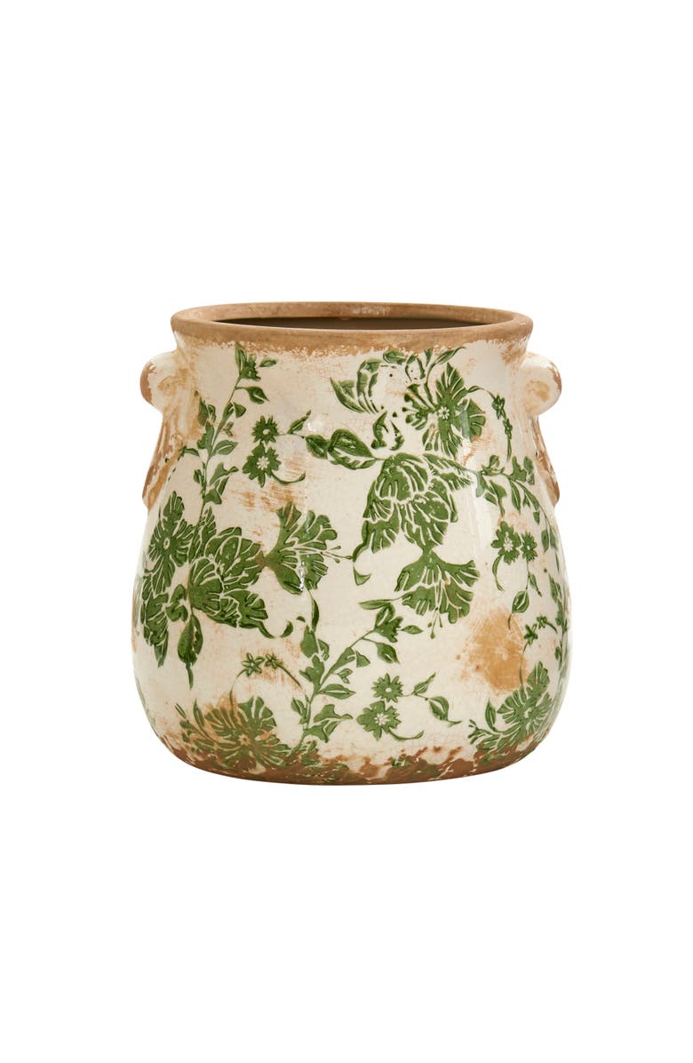 NEARLY NATURAL 6.5-in Tuscan Ceramic Green Scroll Planter, Main, color, Green