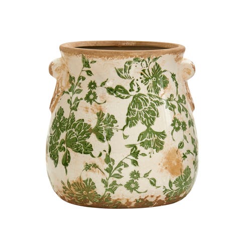 6.5-in Tuscan Ceramic Green Scroll Planter