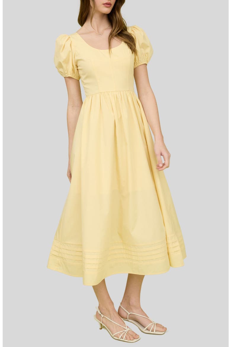 Puff Sleeve Midi Dress, Alternate, color, LIGHT YELLOW