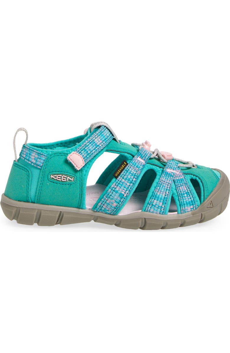 KEEN Seacamp II CNX Water Friendly Sandal, Alternate, color, Bright Aqua/ Giggle Pink