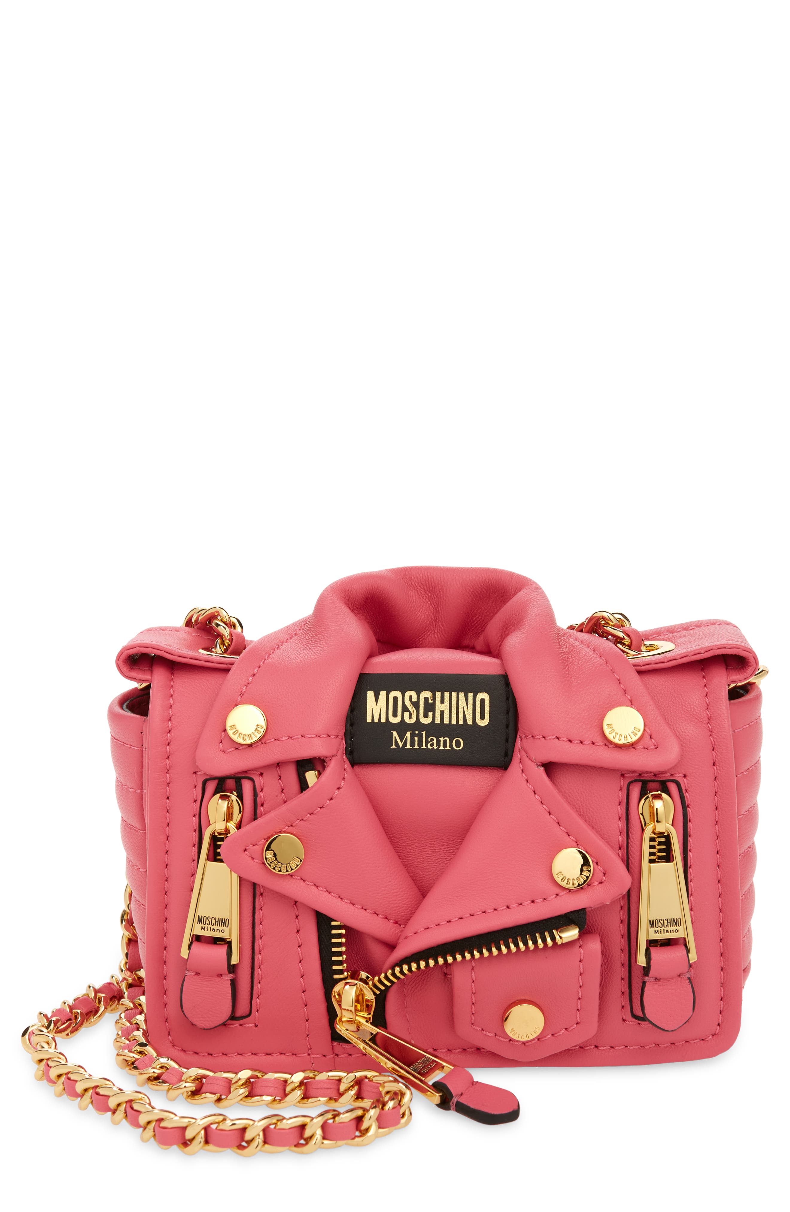 Moschino Mini Biker Leather Shoulder Bag, Main, color, 