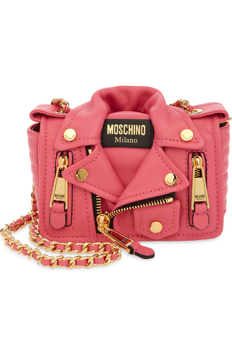Moschino Mini Biker Leather Shoulder Bag, Main, color,