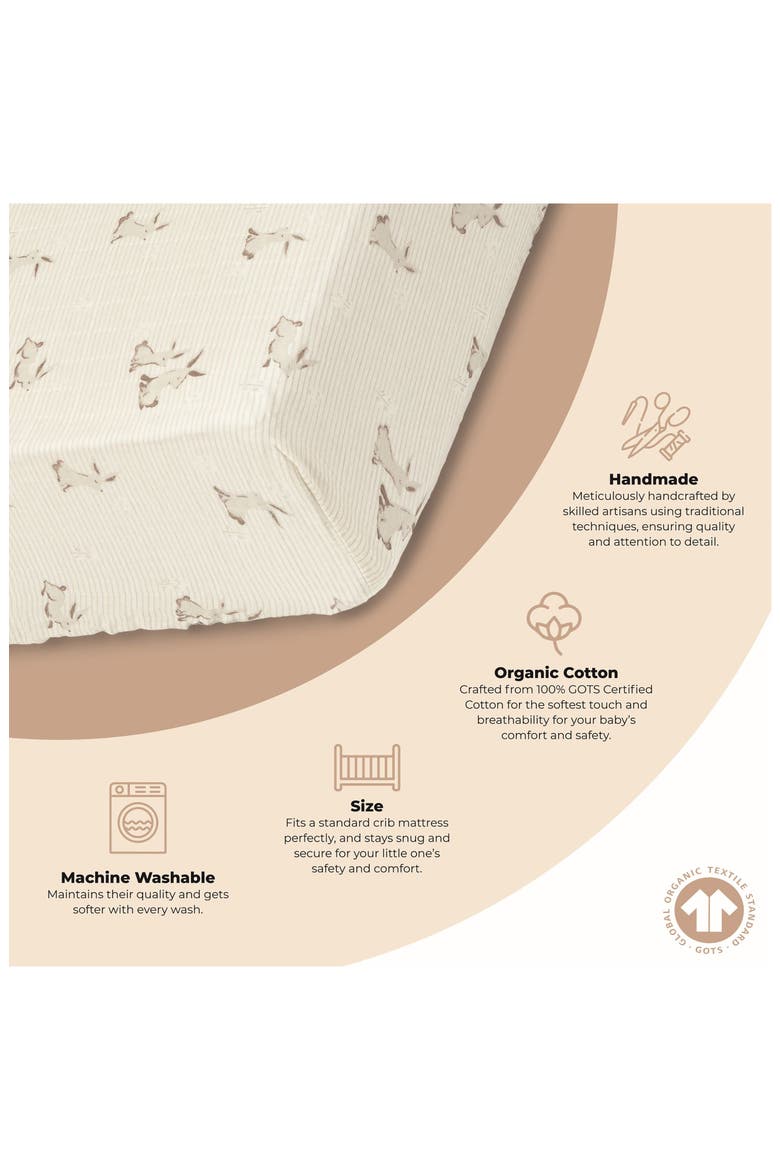 Avery Print Organic Cotton Muslin Fitted Crib Sheet, Alternate, color, BUNNY