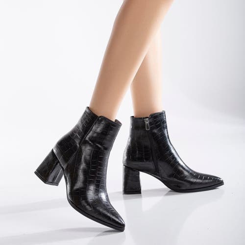 Forever & Always Shoes Lilith Croco Ankle Boots In Black Croco