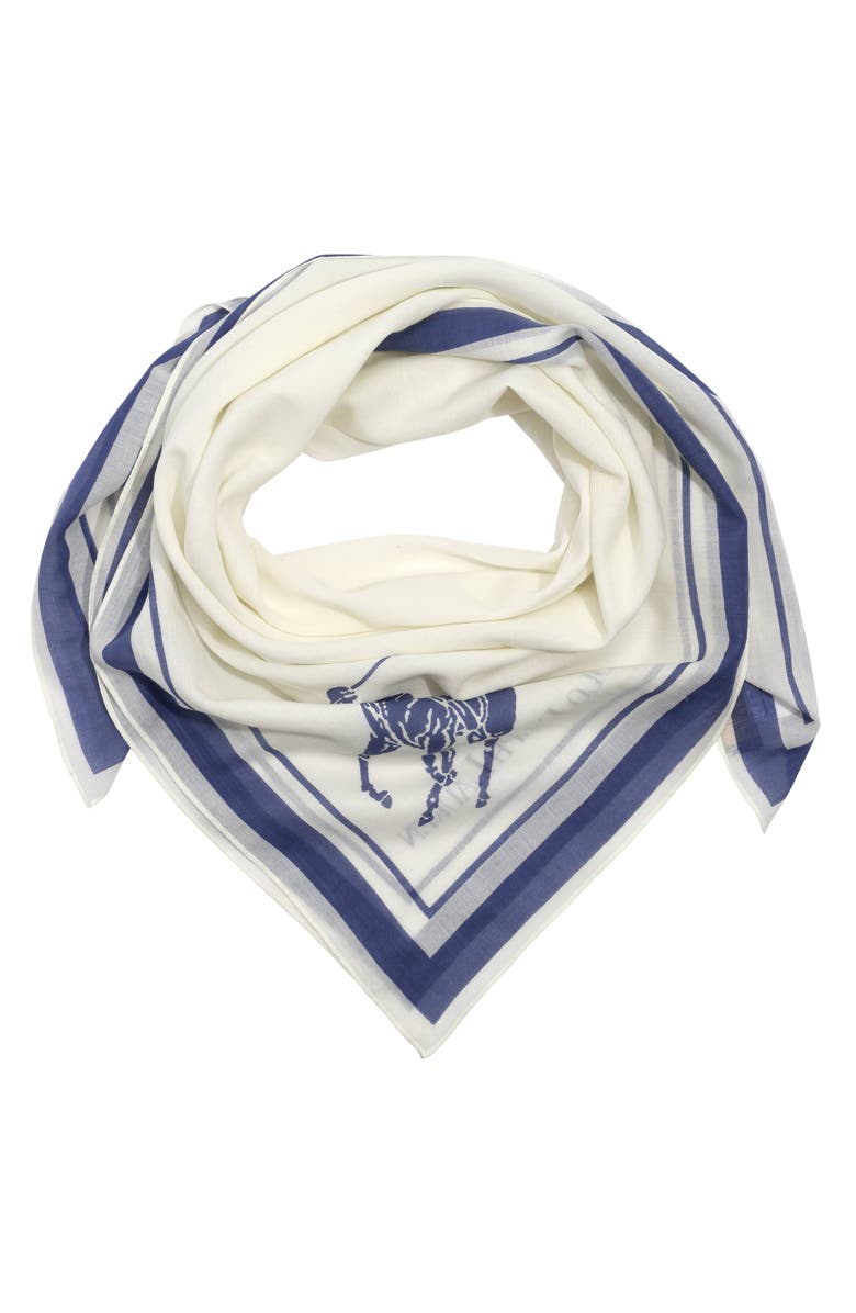 Polo Ralph Lauren Update Polo Pony Square Cotton Scarf, Main, color, Cream/Navy