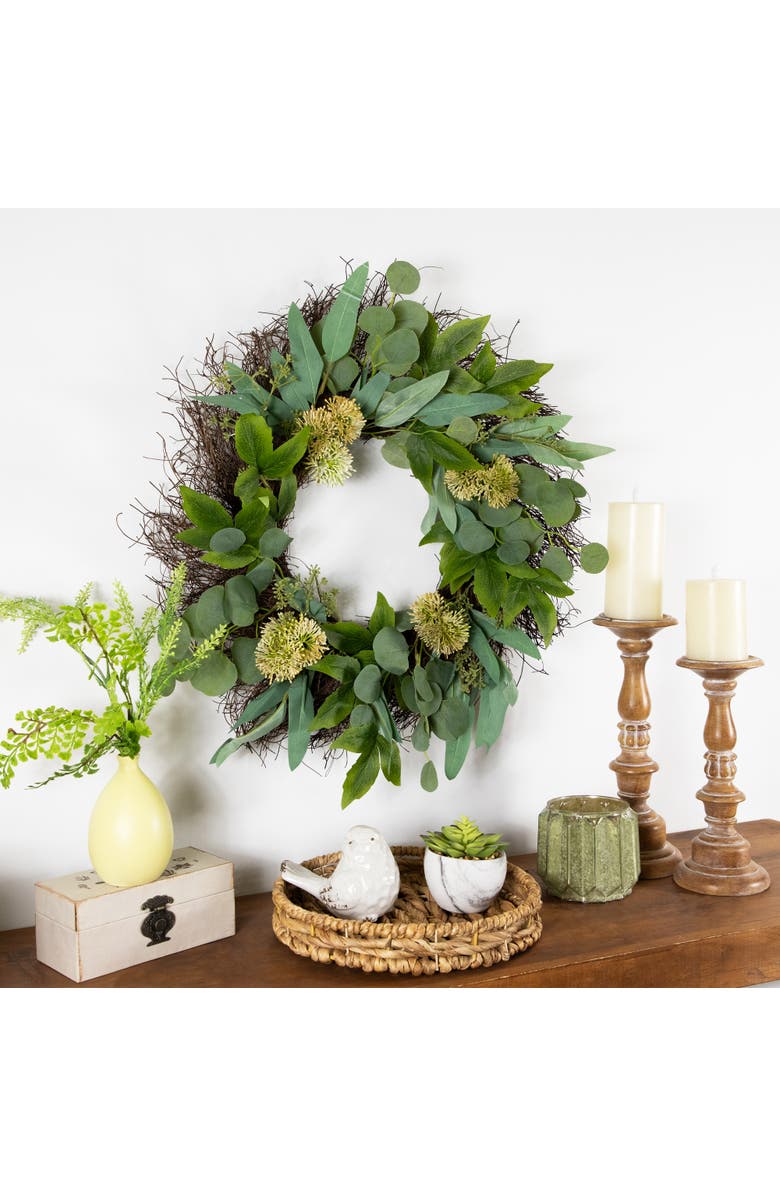 Northlight Eucalyptus and Olive Leaf Twig Spring Wreath, 24-Inch, Alternate, color, Green