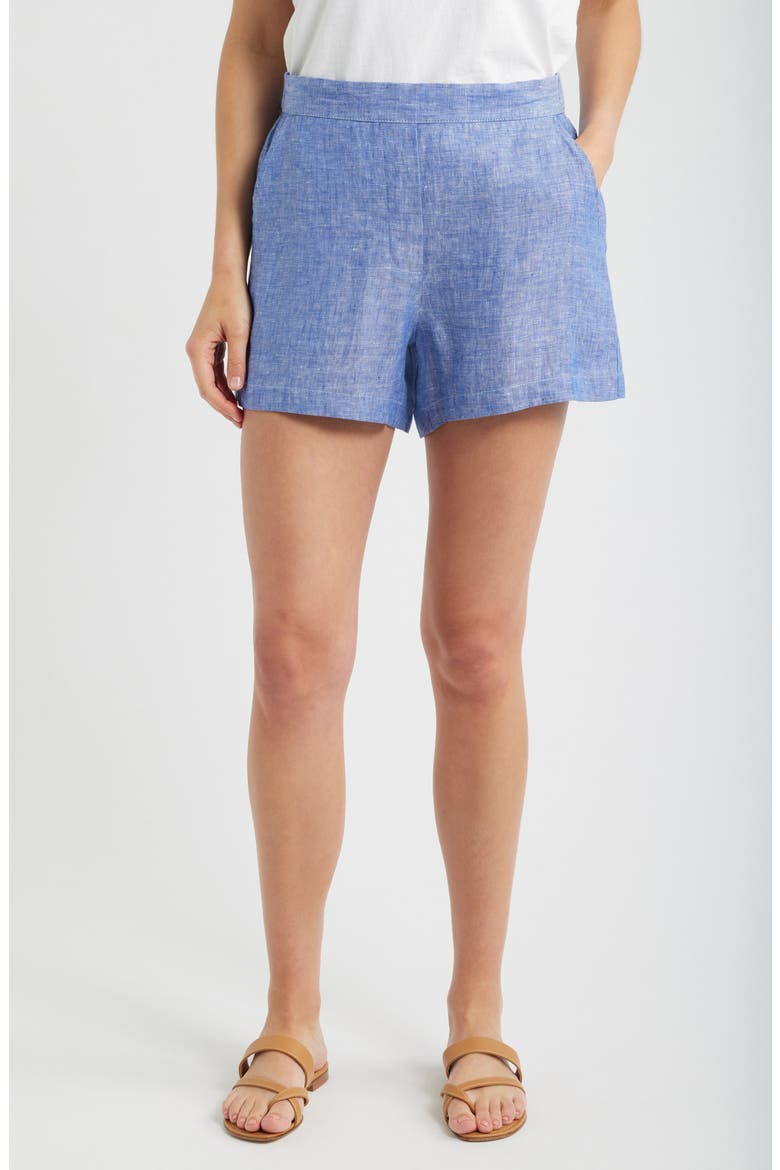 Linen Pull-On Shorts, Main, color, NAVY LINEN